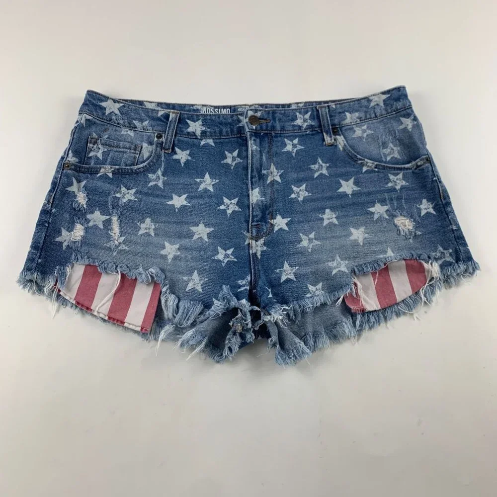 Mossimo Shorts Distressed Denim Star Printed Flag Cutoffs 18
